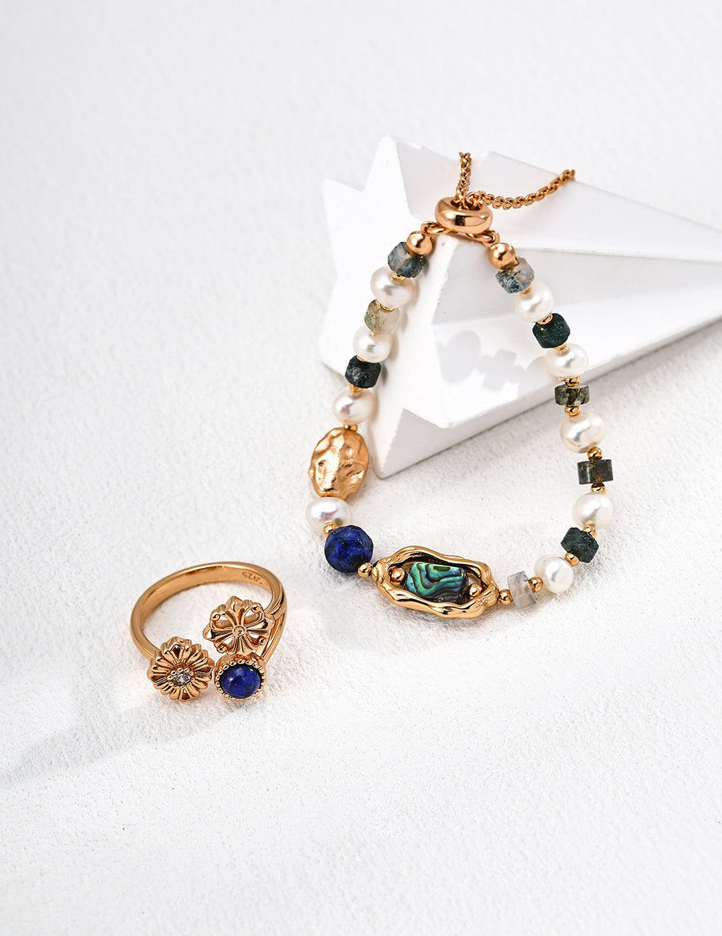 Floral Garden Lapis & CZ Open Ring