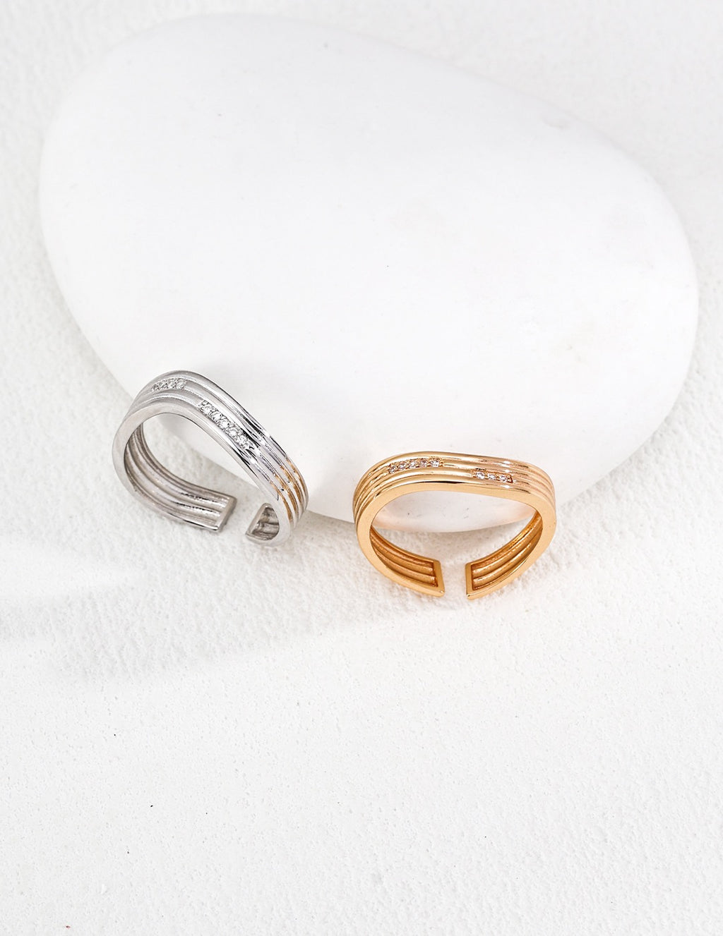 Triple Rail CZ Open Band Ring
