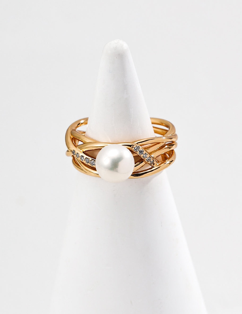 Woven Vine Pearl & CZ Wide Open Ring