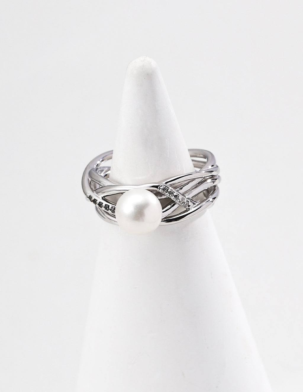 Woven Vine Pearl & CZ Wide Open Ring