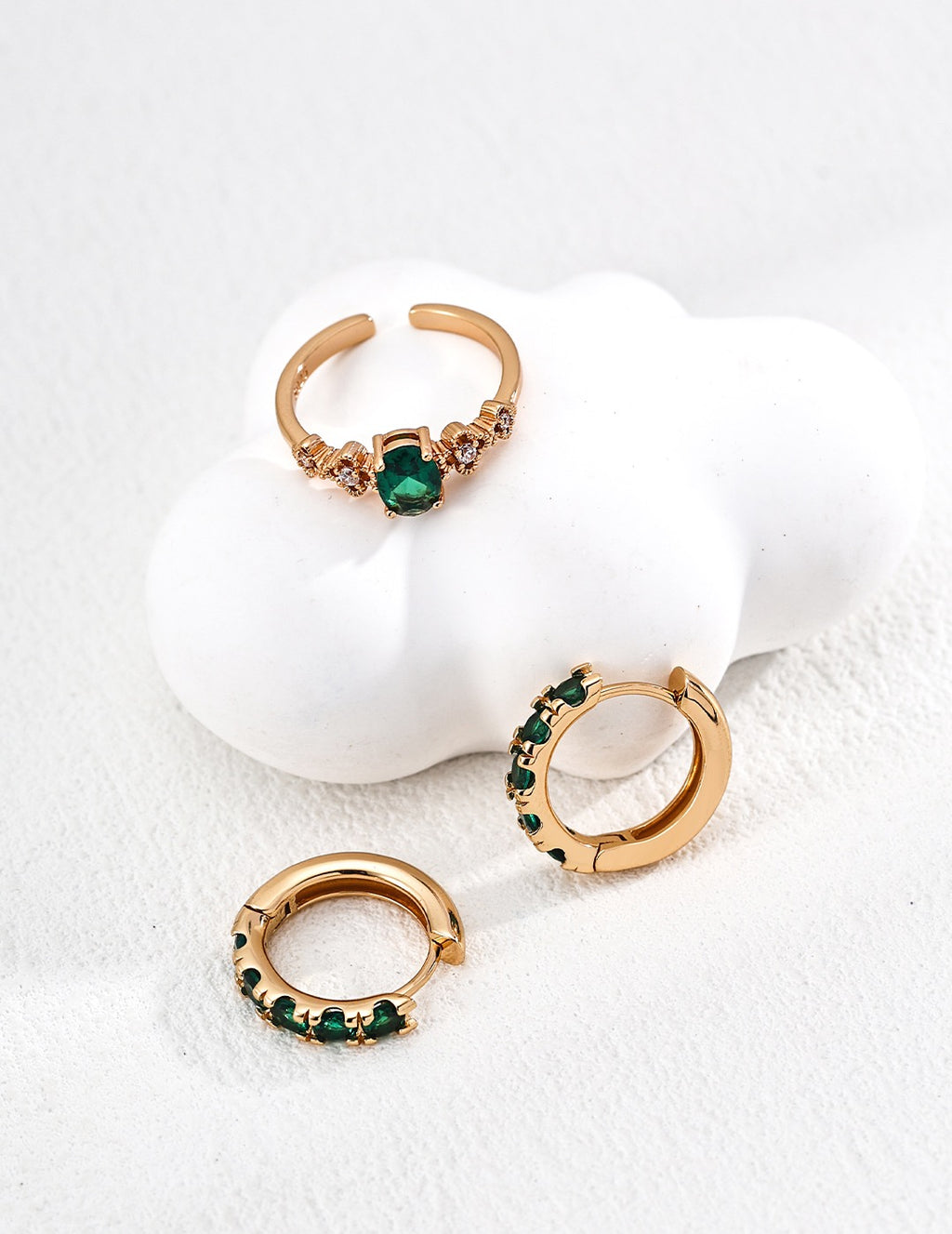 Emerald Oval Floral Accent Ring