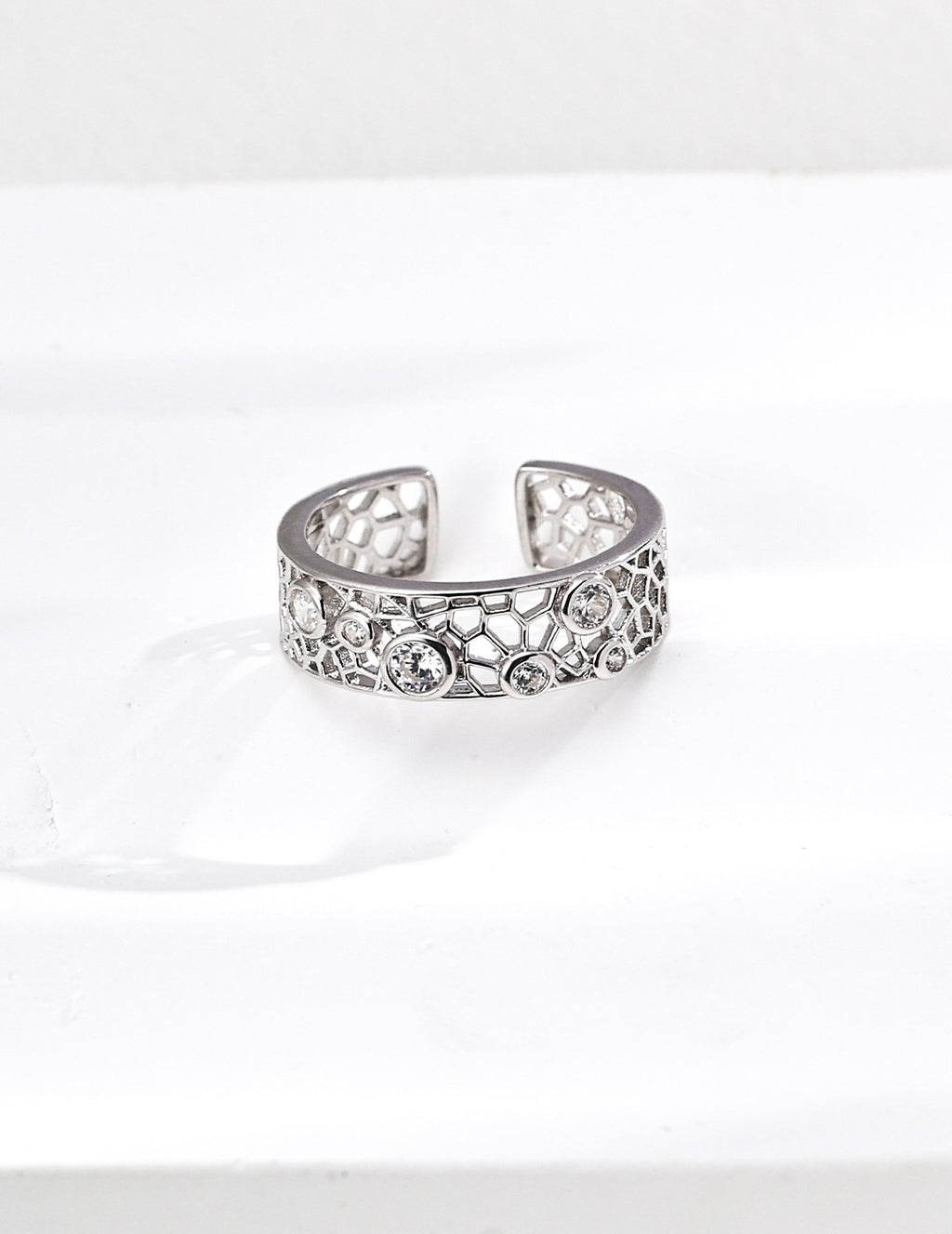 Honeycomb Bezel CZ Wide Open Ring