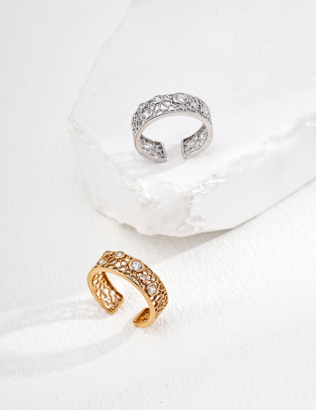 Honeycomb Bezel CZ Wide Open Ring