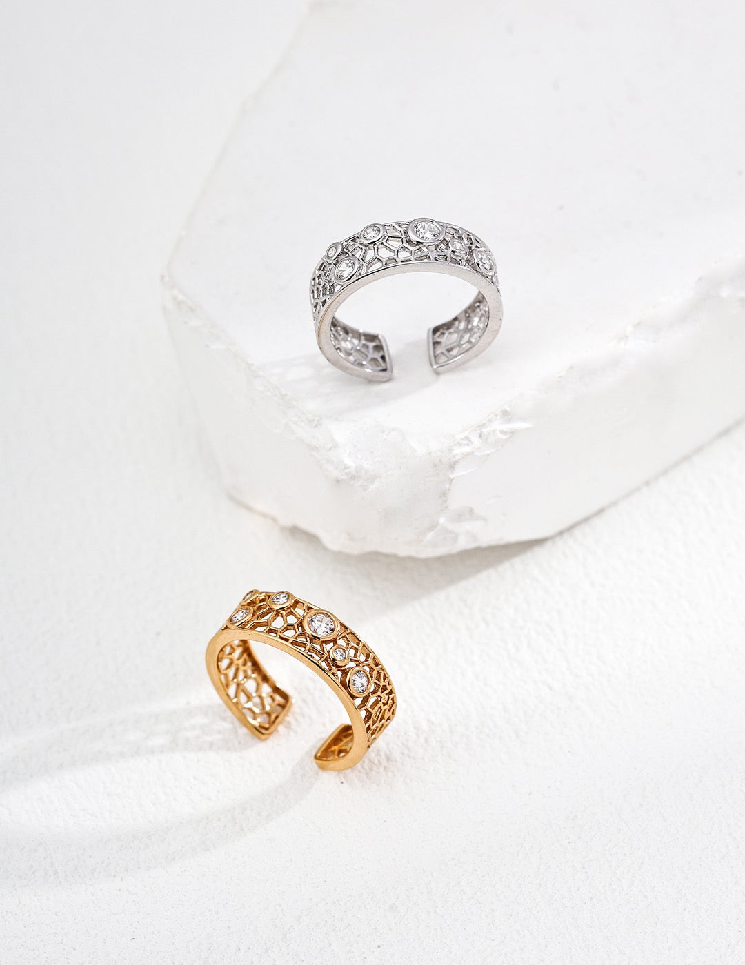 Honeycomb Bezel CZ Wide Open Ring