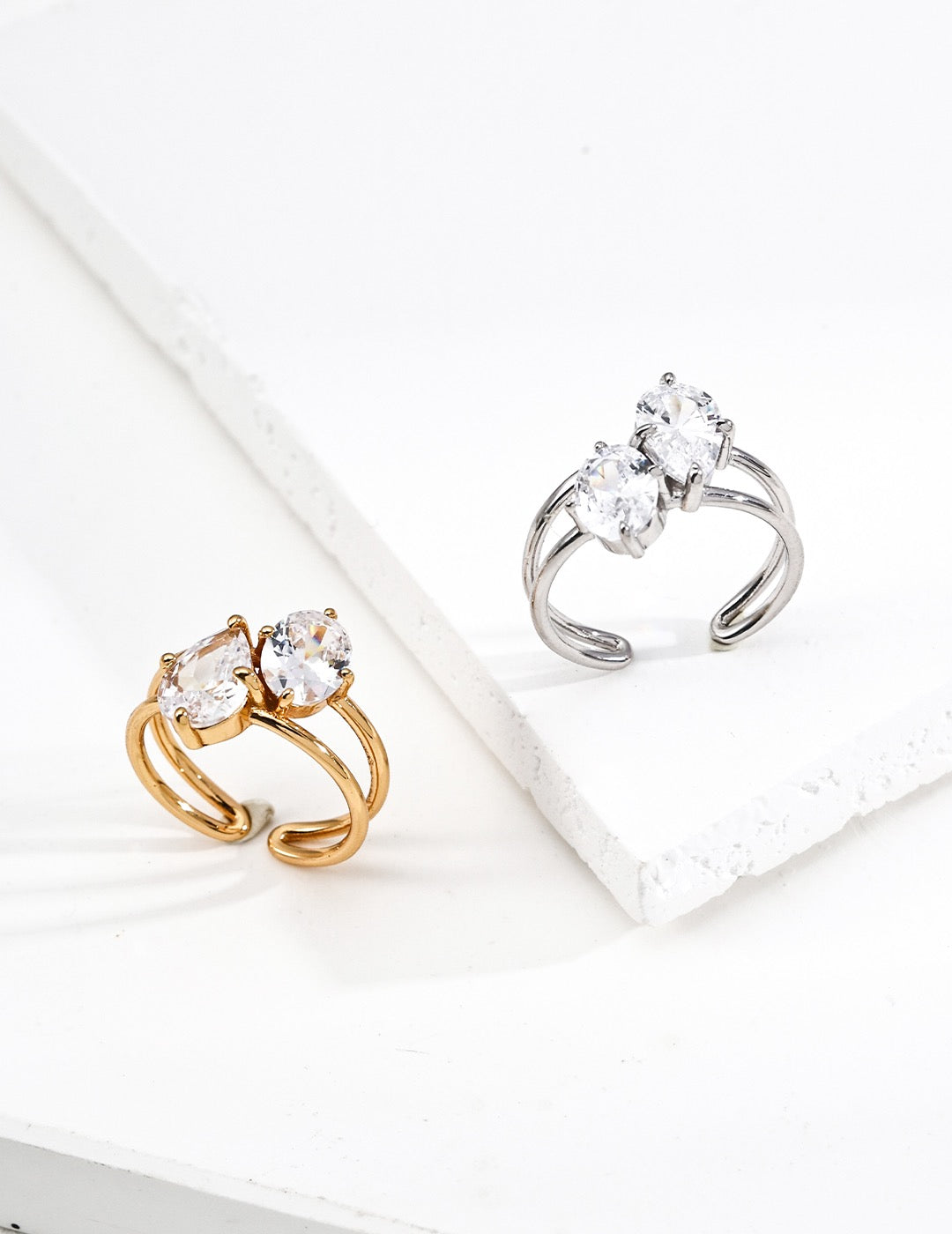 Double Gem Open Cuff Ring