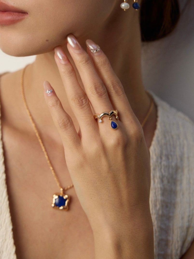 Lapis Lazuli Crown Charm Ring
