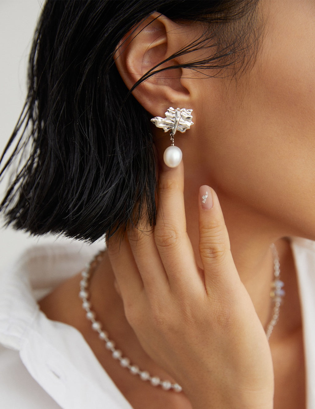 Molten Leaf Pearl Drop Earrings