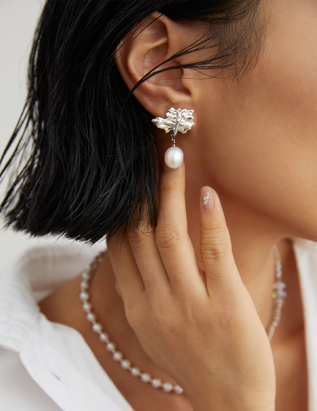Molten Leaf Pearl Drop Earrings
