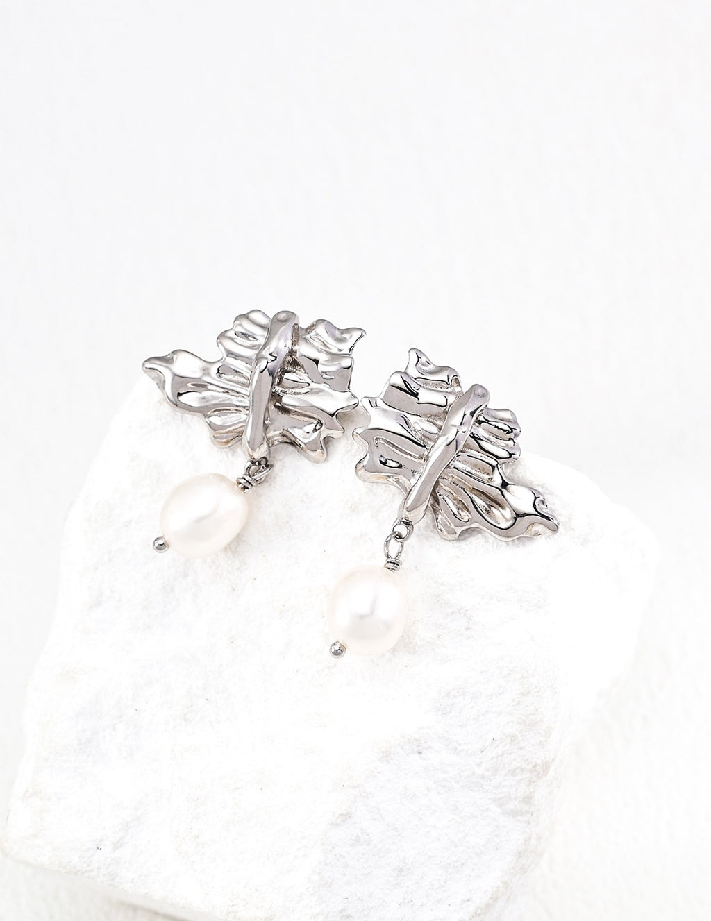 Molten Leaf Pearl Drop Earrings