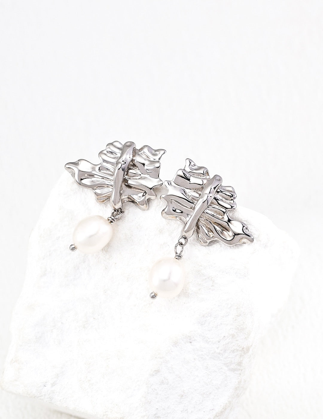 Molten Leaf Pearl Drop Earrings