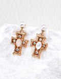 Pearl & White Shell Cross Drop Earrings