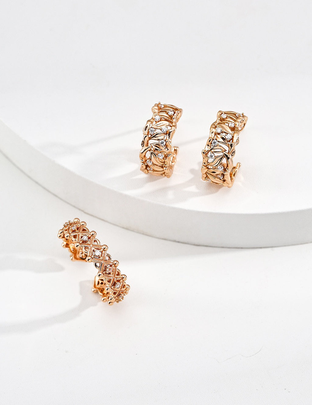 Botanical Leaf CZ Huggie Hoop Earrings
