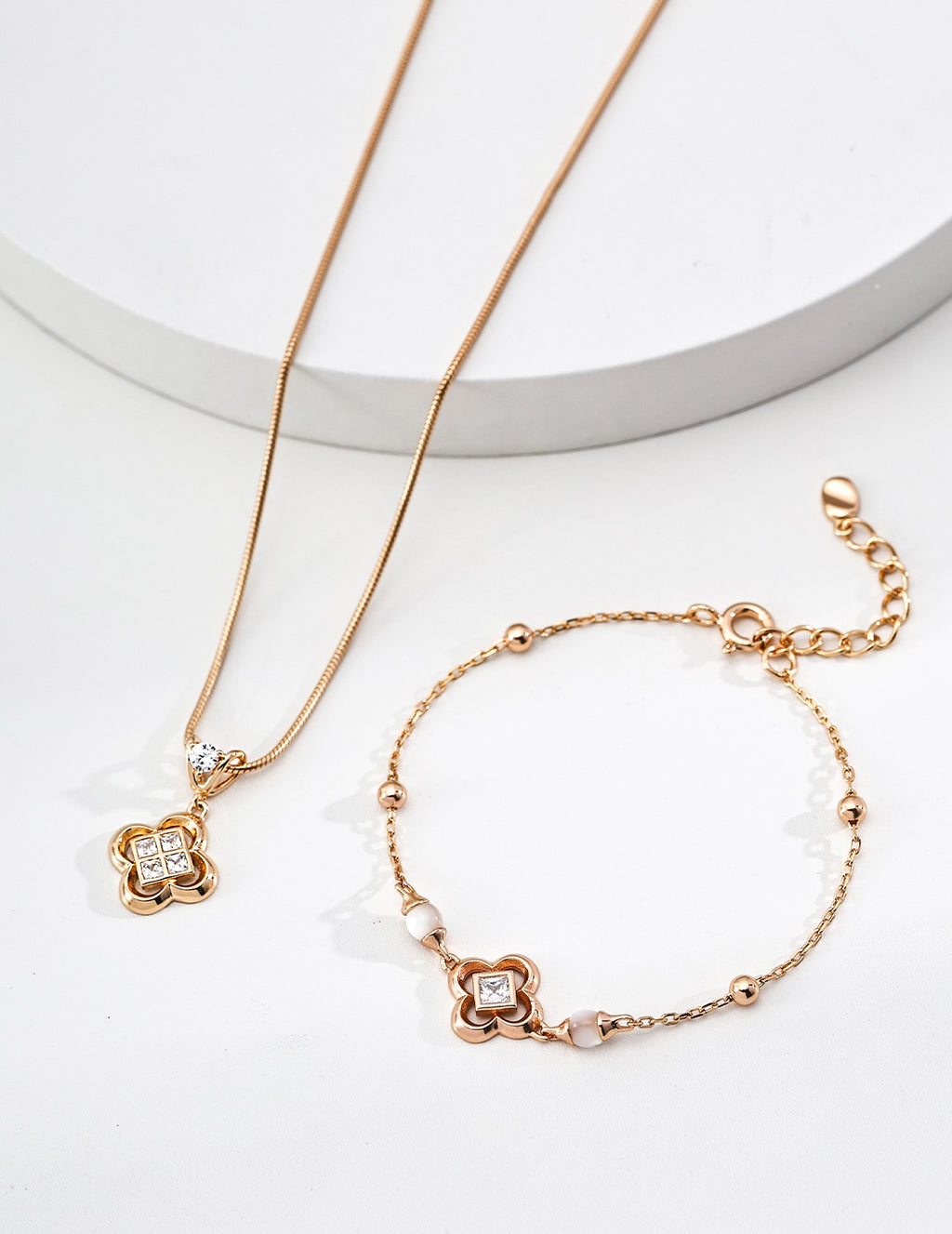 CZ Clover Snake Chain Pendant Necklace