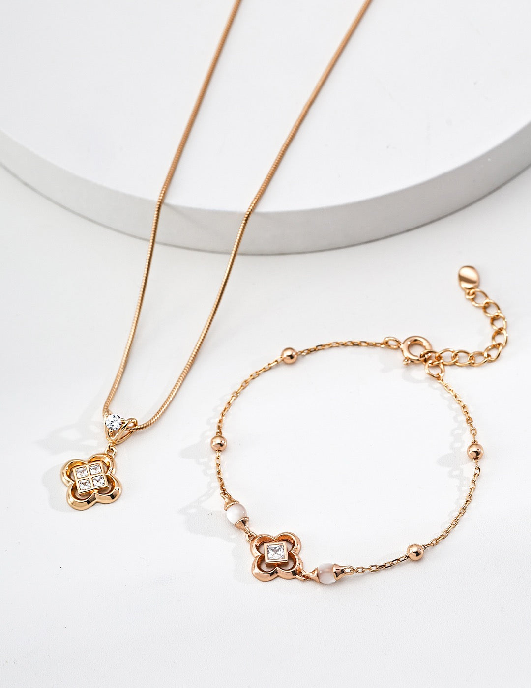 CZ Clover Snake Chain Pendant Necklace