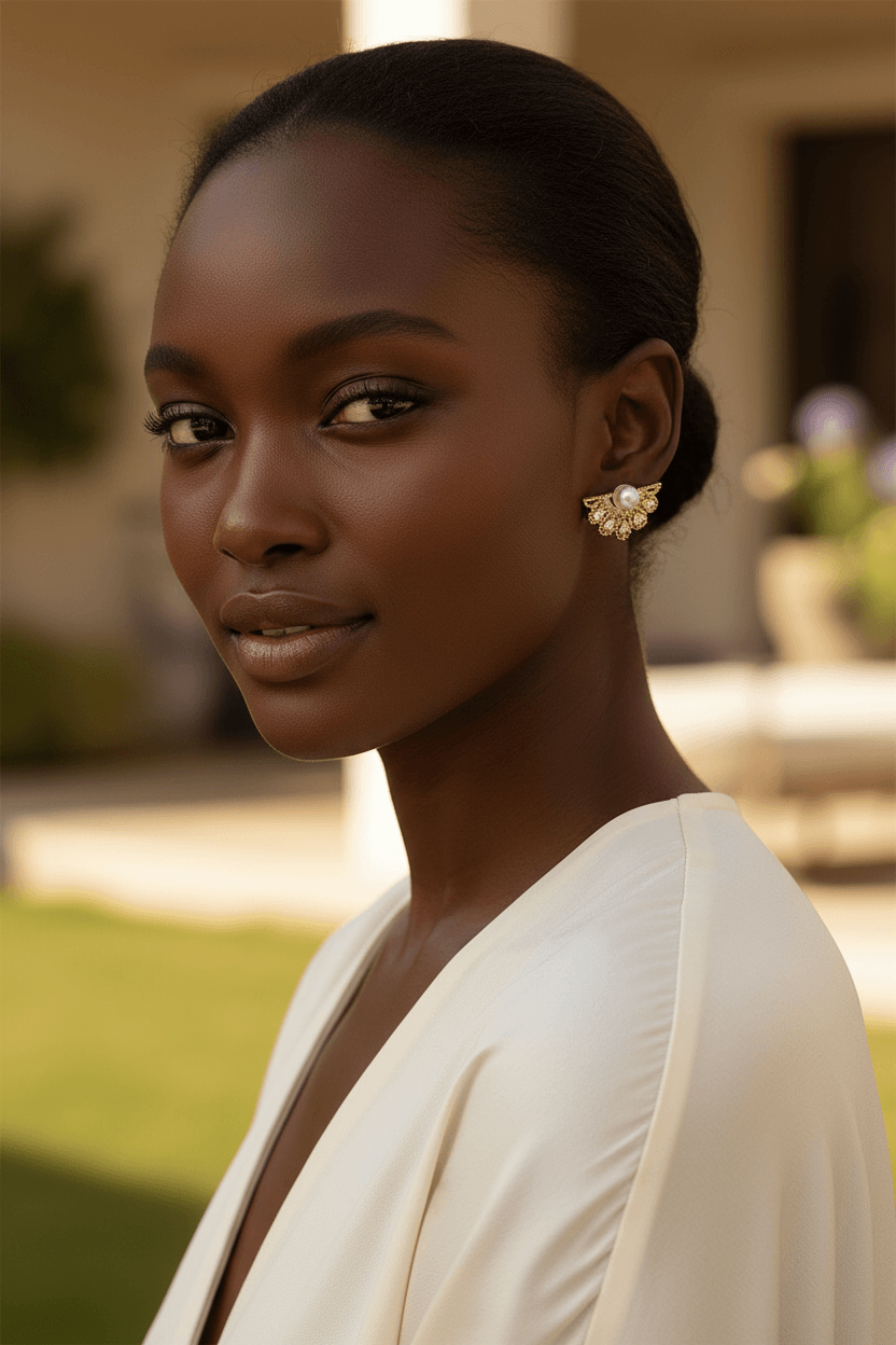 Art Deco Fan Pearl Stud Earrings