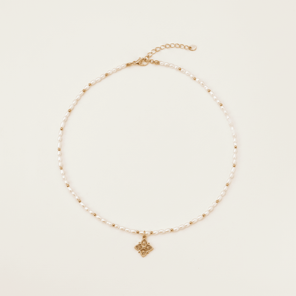 Filigree Star Compass Pearl & Bead Strand Necklace