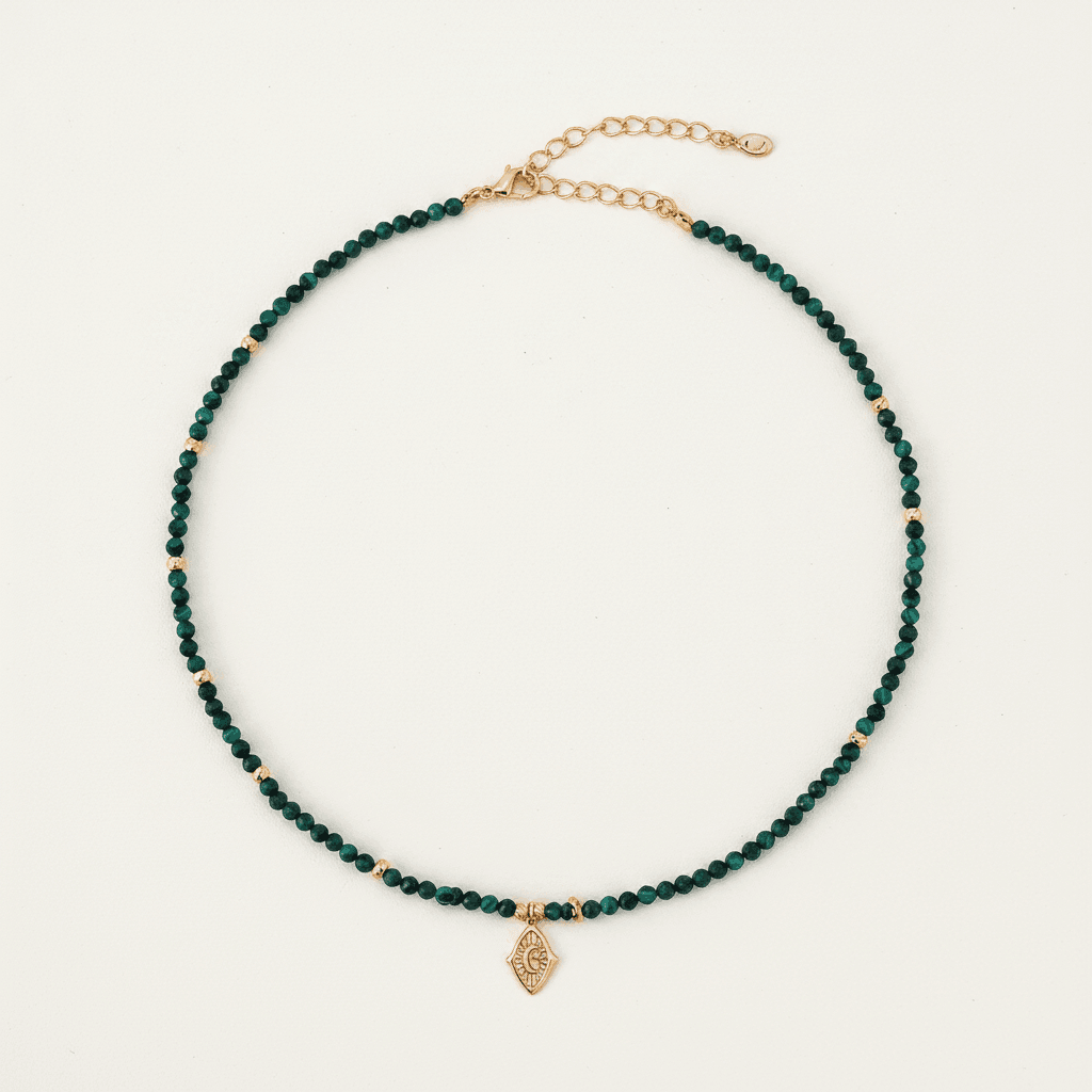 Malachite Sun Moon Charm Beaded Necklace