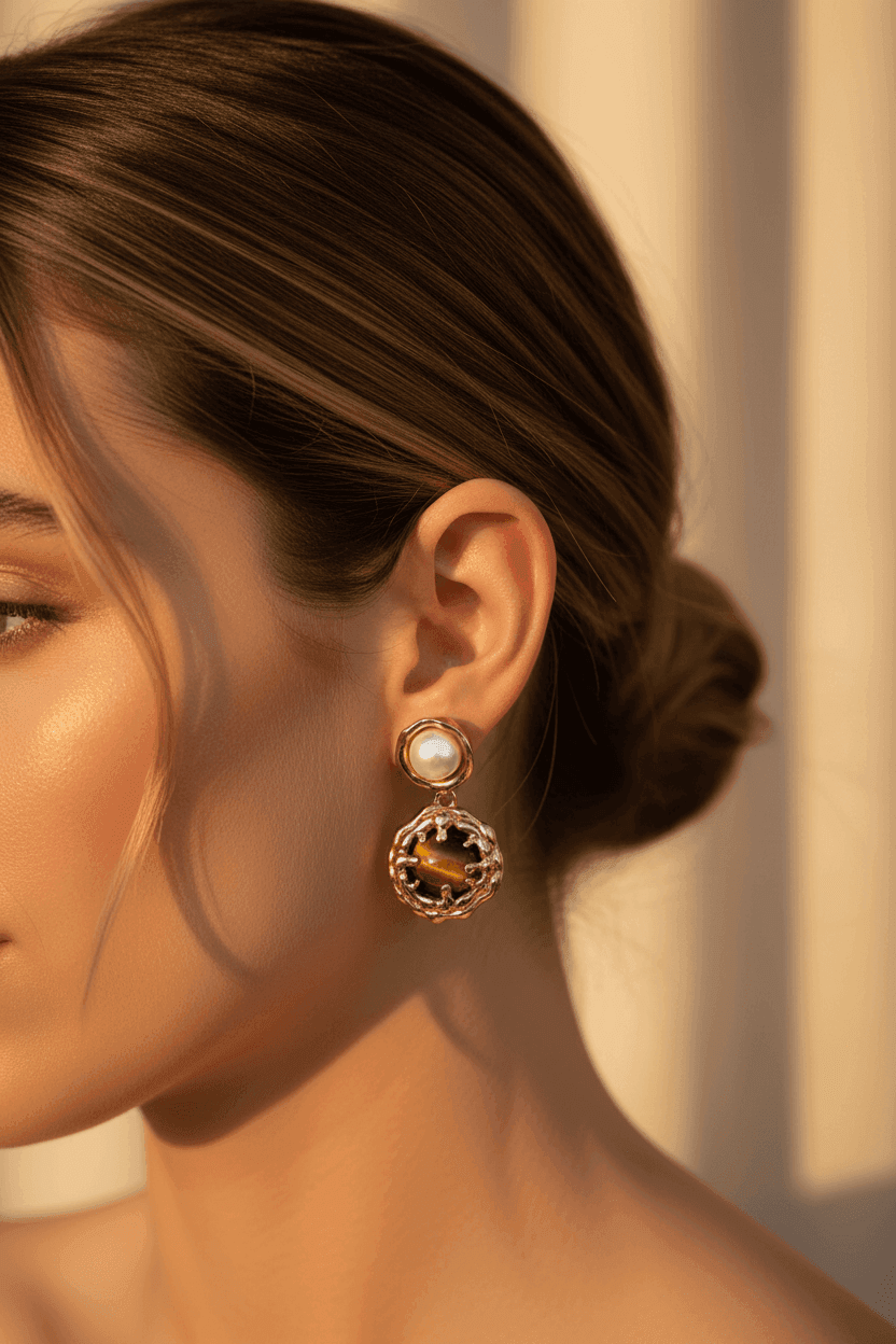 Pearl & Stone Drop Earrings