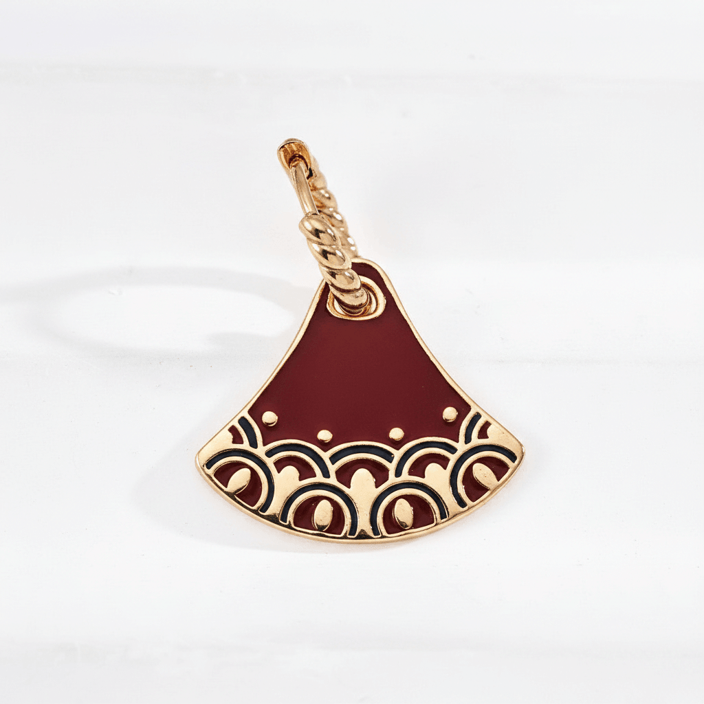 Burgundy Enamel Fan Drop Earrings