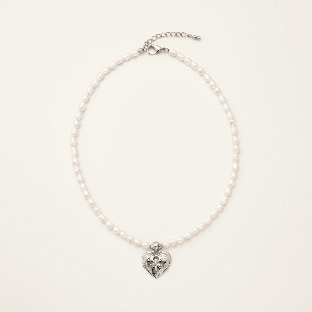 Fleur-de-Lis Heart Pearl Strand Necklace