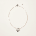 Fleur-de-Lis Heart Pearl Strand Necklace