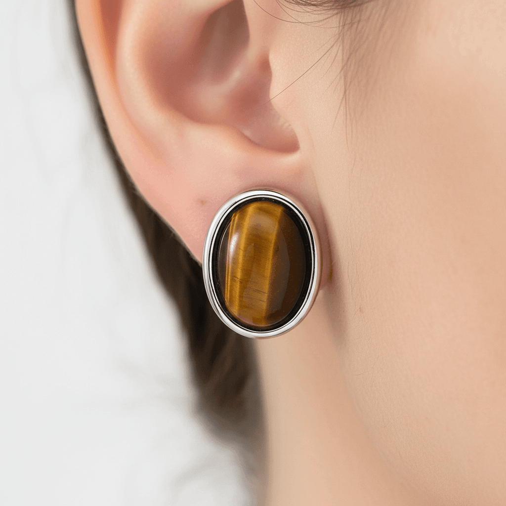Tiger's Eye Oval Stud Earrings