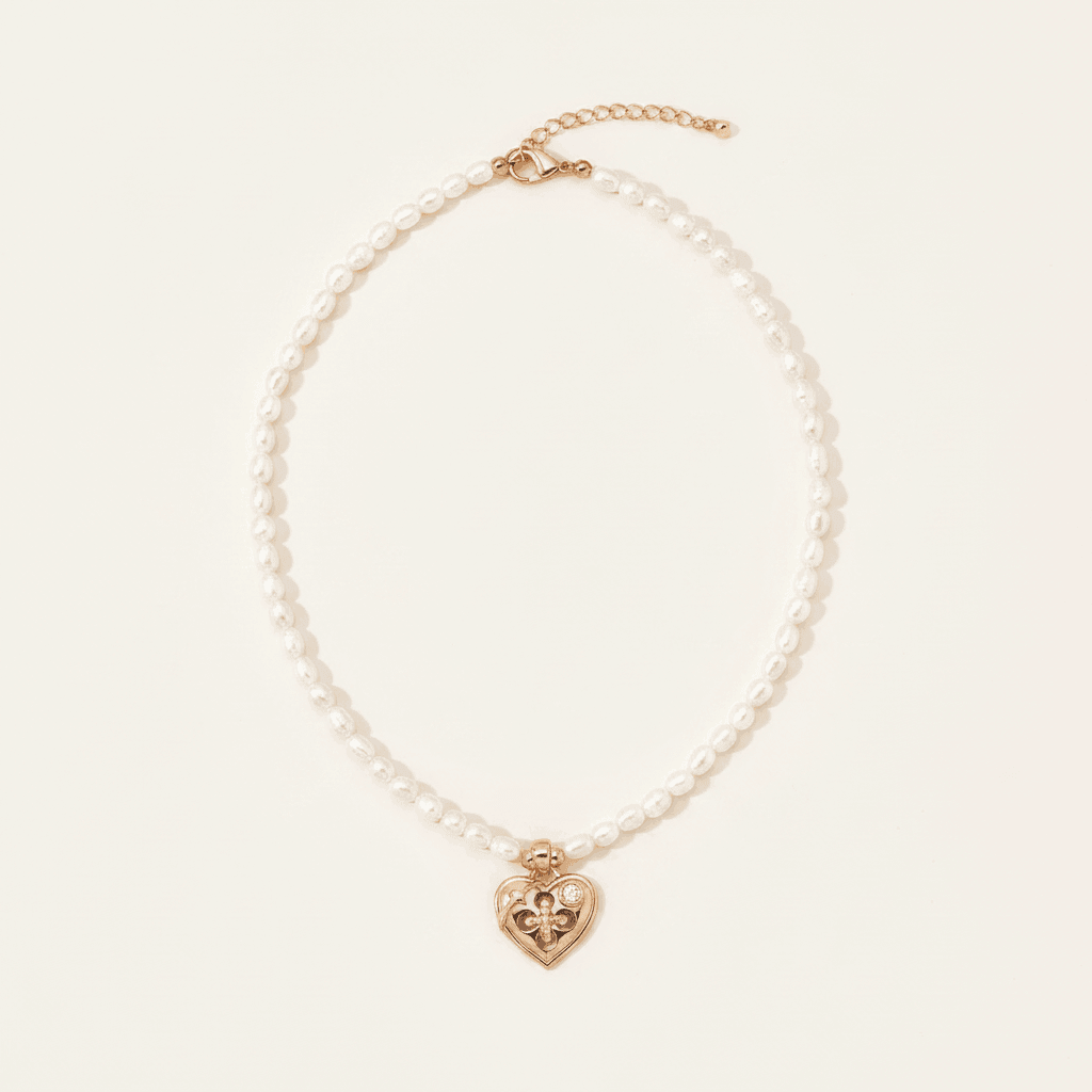 Fleur-de-Lis Heart Pearl Strand Necklace