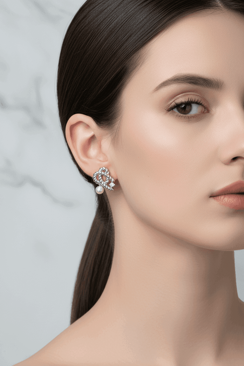 Twisted Rope Knot Pearl Stud Earrings