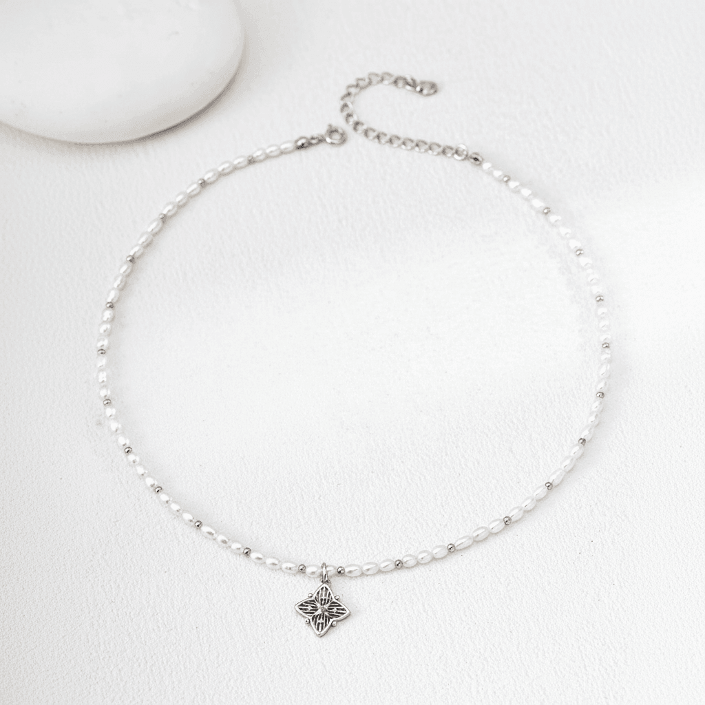 Filigree Star Compass Pearl & Bead Strand Necklace