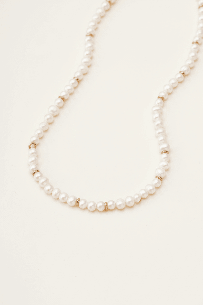 Pearl & Gold Ring Spacer Strand Necklace