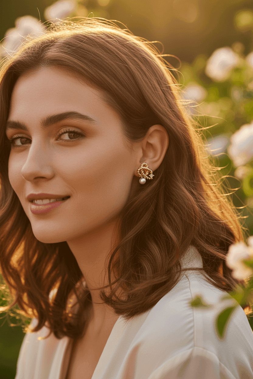 Twisted Rope Knot Pearl Stud Earrings