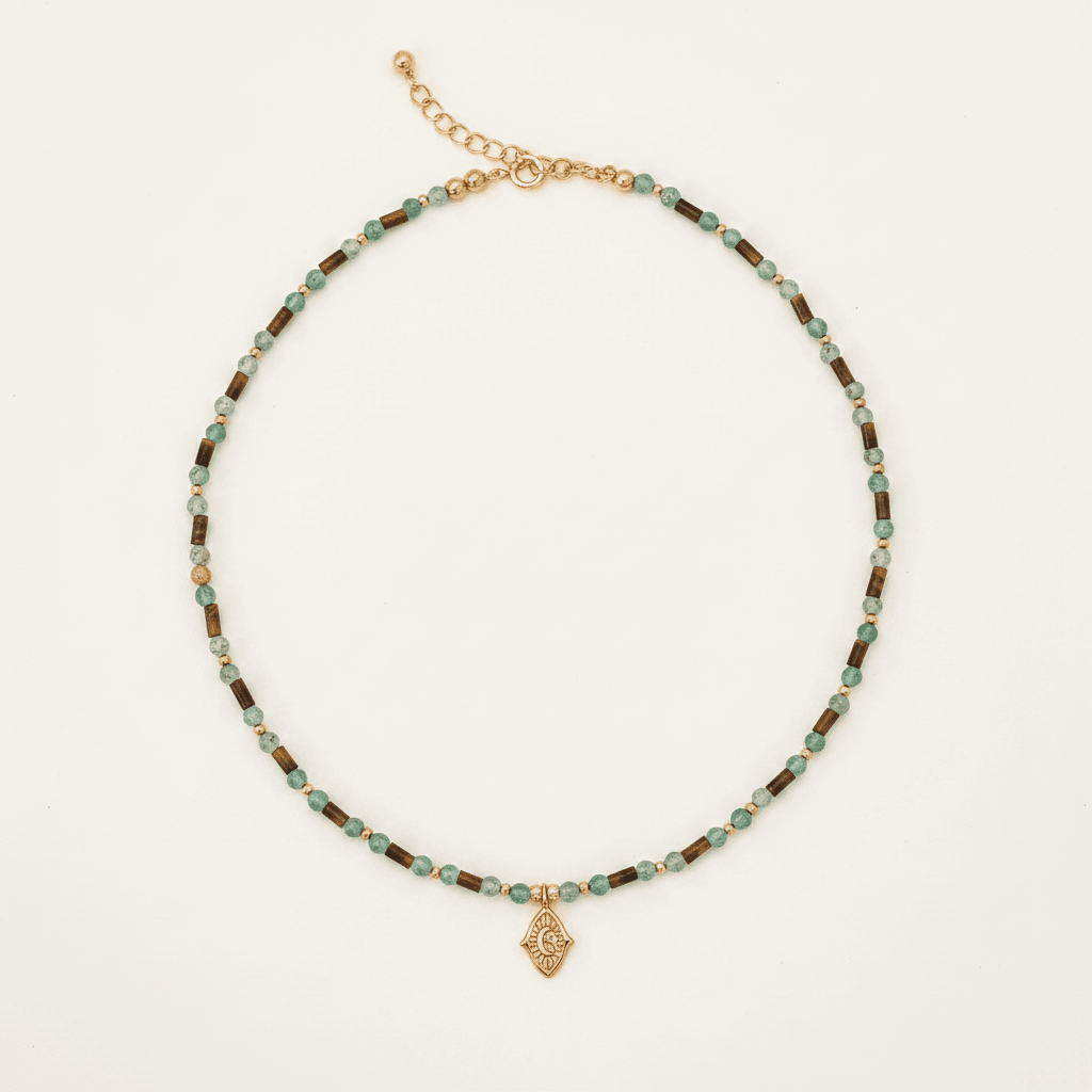 Sun Moon Charm Gemstone Beaded Necklace