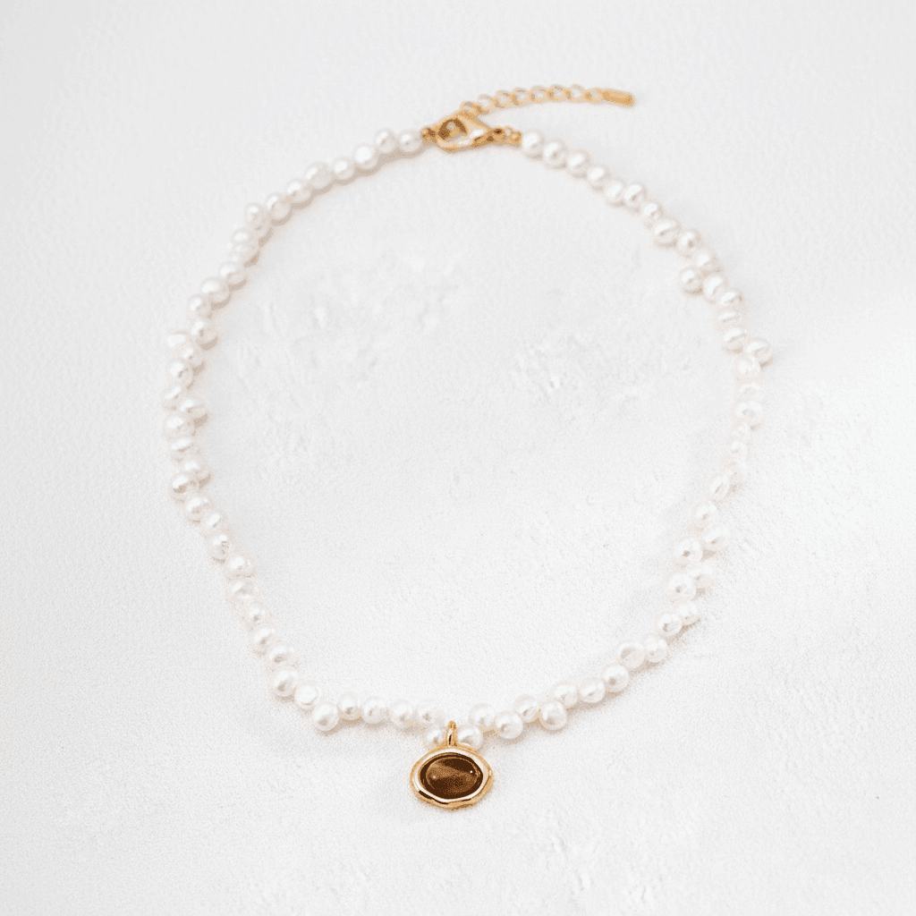 Amber Eye Pearl Strand Necklace
