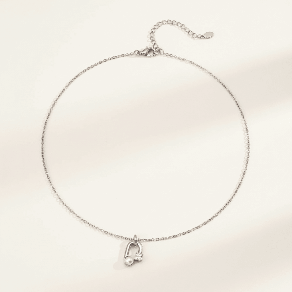 Pearl & CZ Horseshoe Link Pendant Necklace