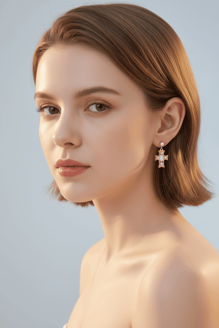 Pearl & White Shell Cross Drop Earrings