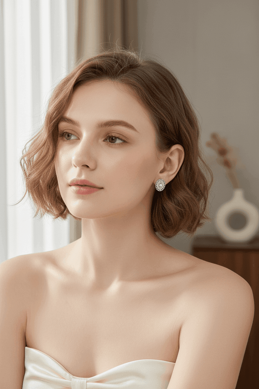 Oval Filigree CZ Stud Earrings