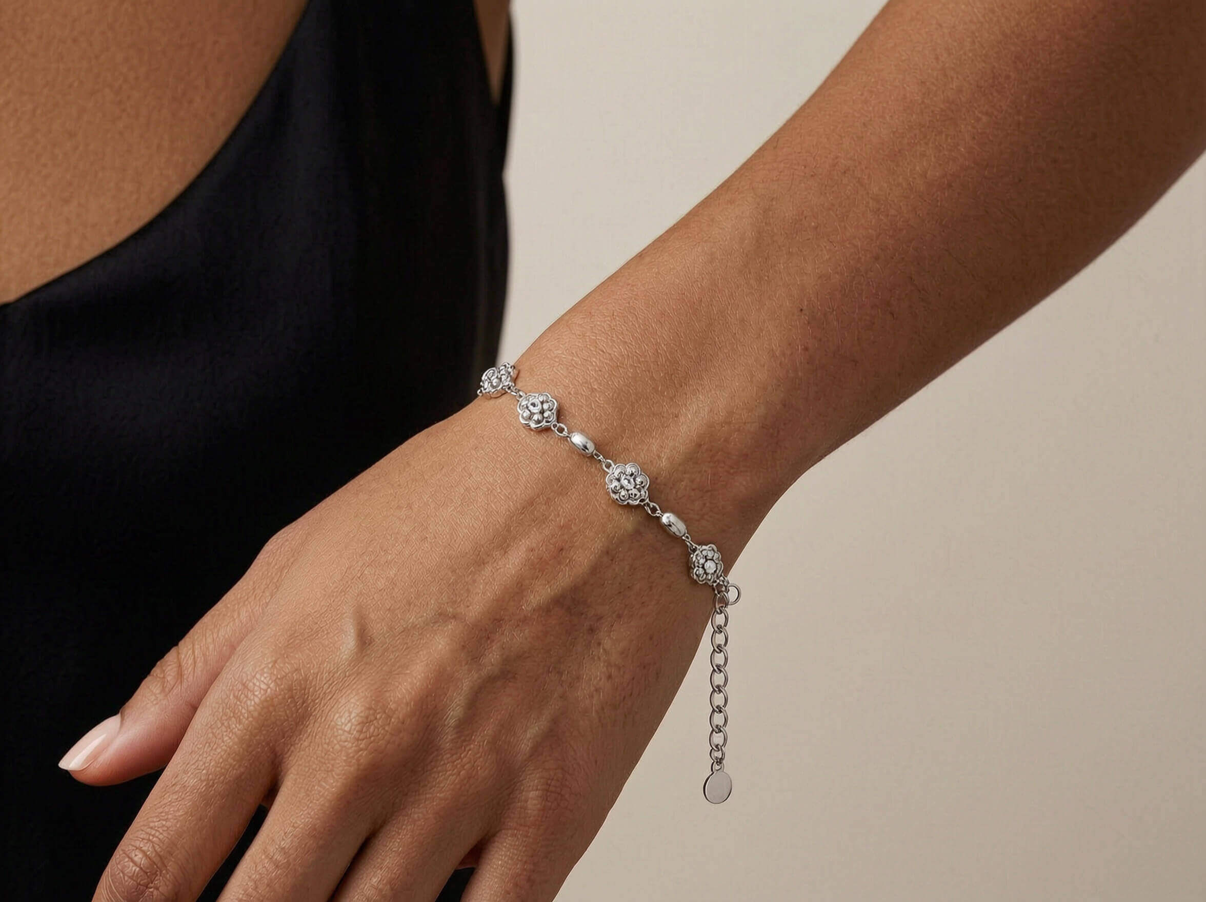 CZ Fleurette Station Chain Bracelet