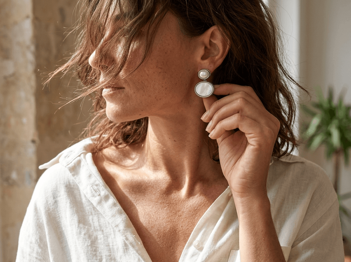 Oval Nacre Drop Earrings