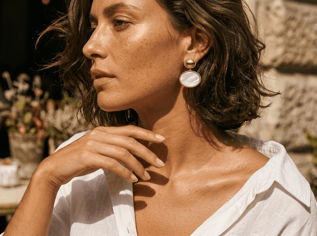 Oval Nacre Drop Earrings