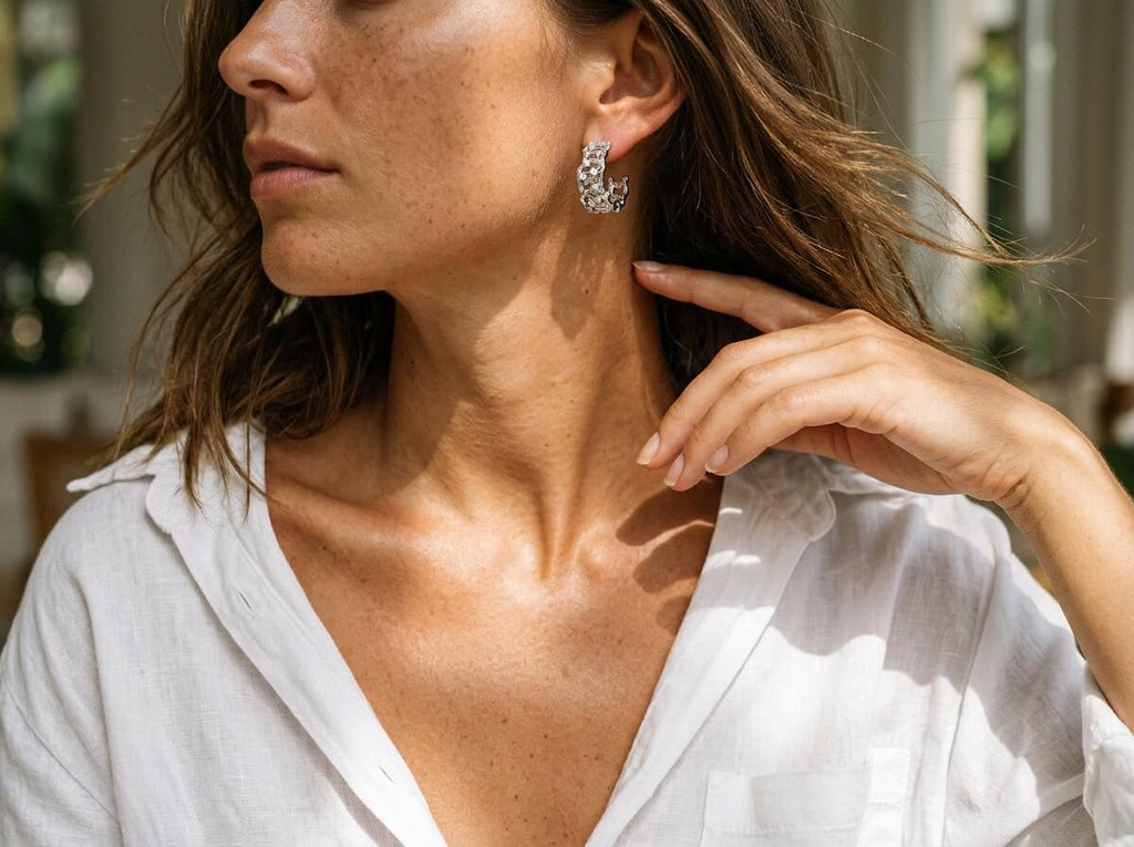 Botanical Leaf CZ Huggie Hoop Earrings