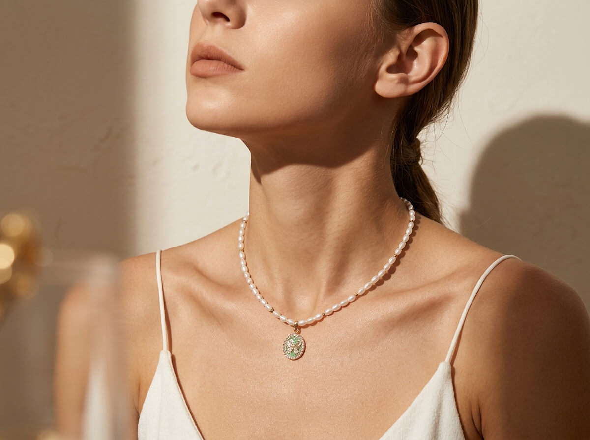 Butterfly Coin Pearl Beaded Necklace