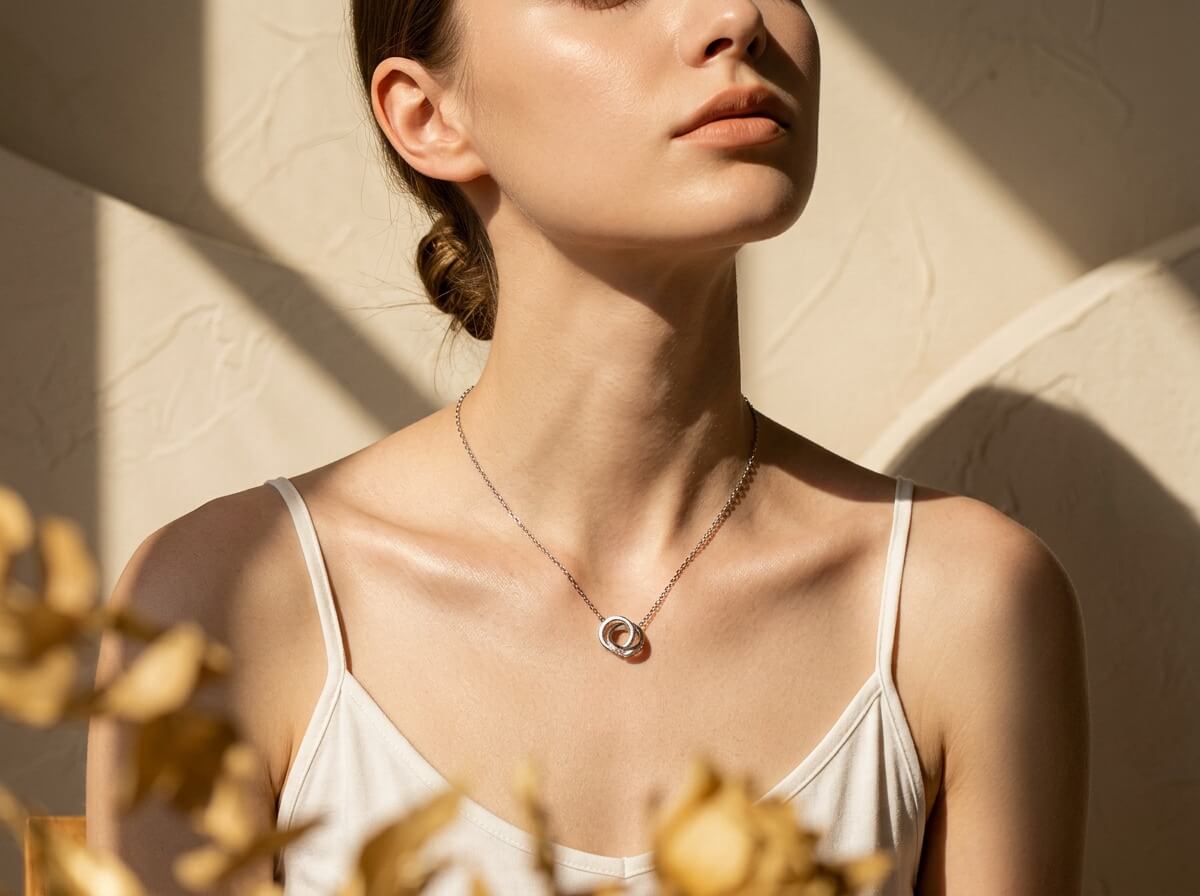 Interlocked Ring CZ Enamel Pendant Necklace