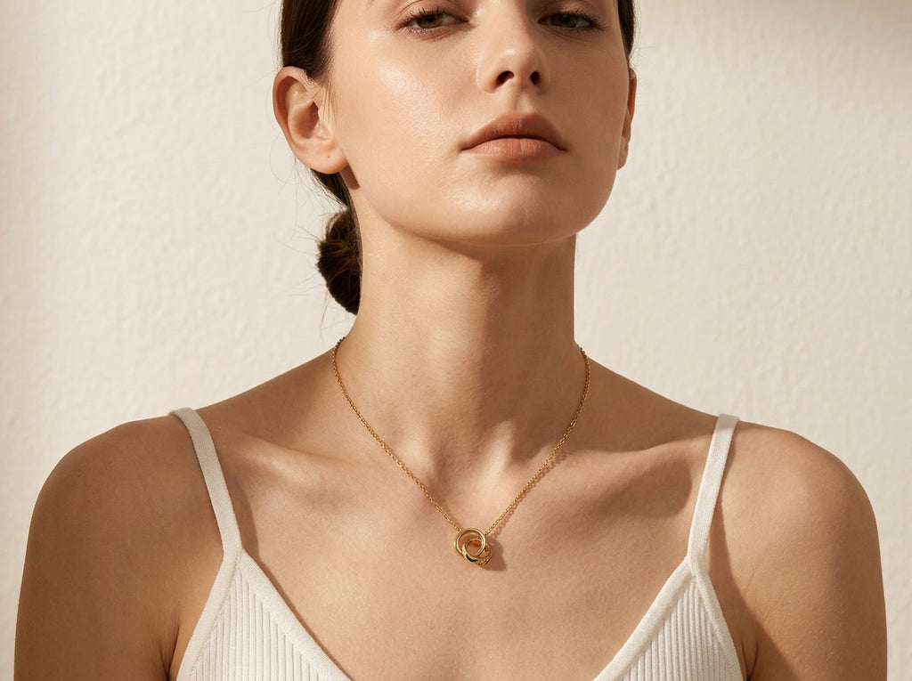 Interlocked Ring CZ Enamel Pendant Necklace