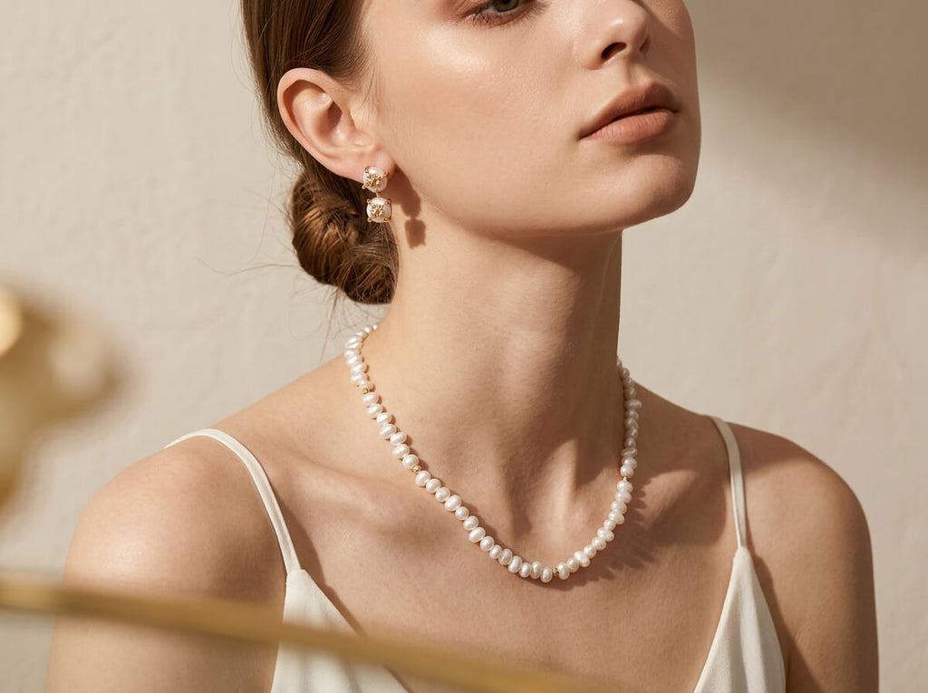 Keshi Pearl & Gold Rondelle Strand Necklace