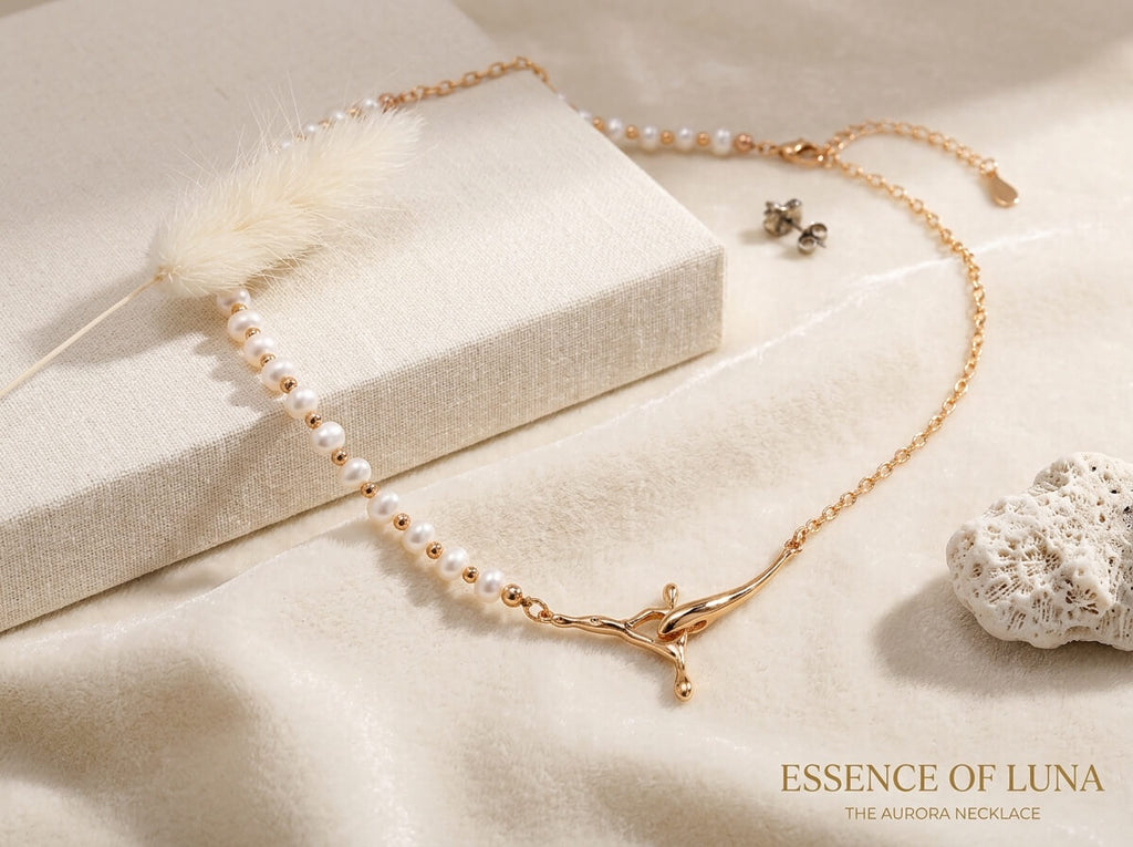 Half Pearl Half Chain Sculptural Cross Necklace