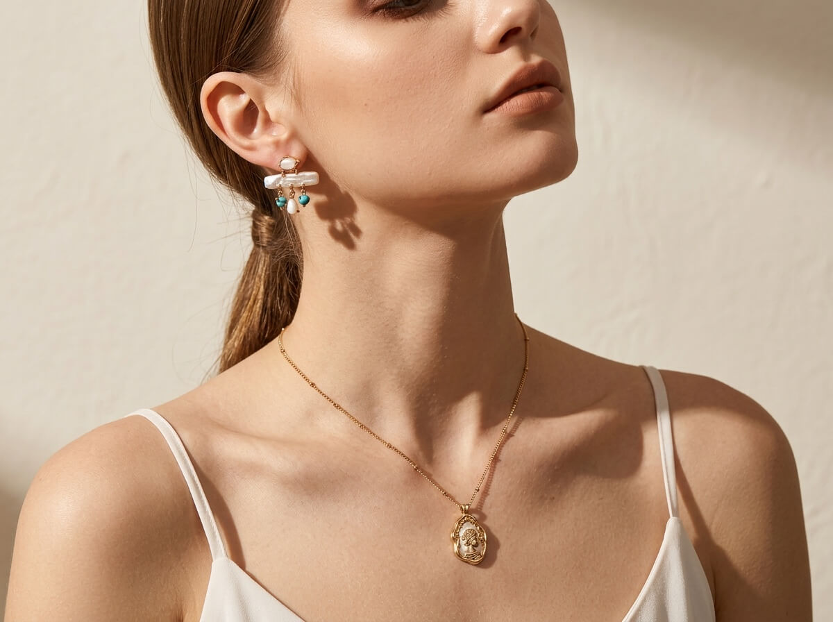 Goddess Nacre Cameo Satellite Chain Necklace