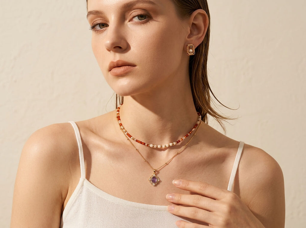 Terracotta Agate & Shell Bead Choker Necklace