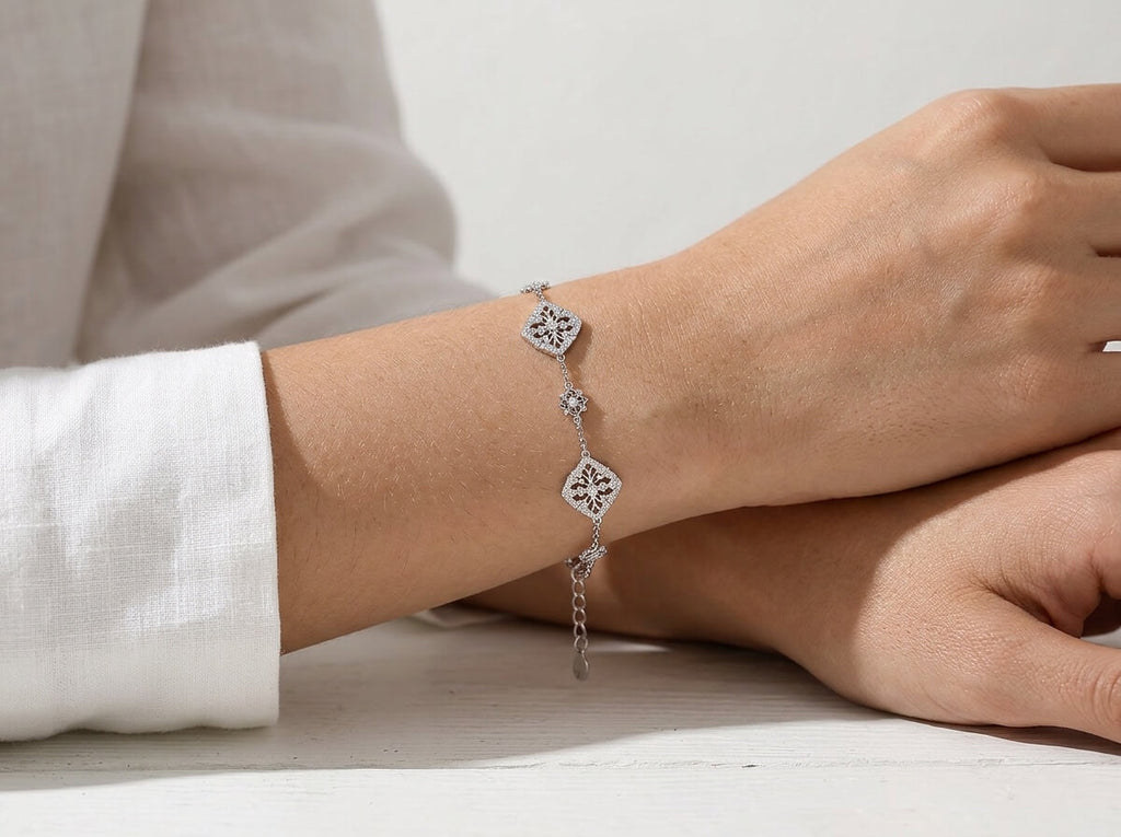 CZ Filigree Arabesque Station Bracelet