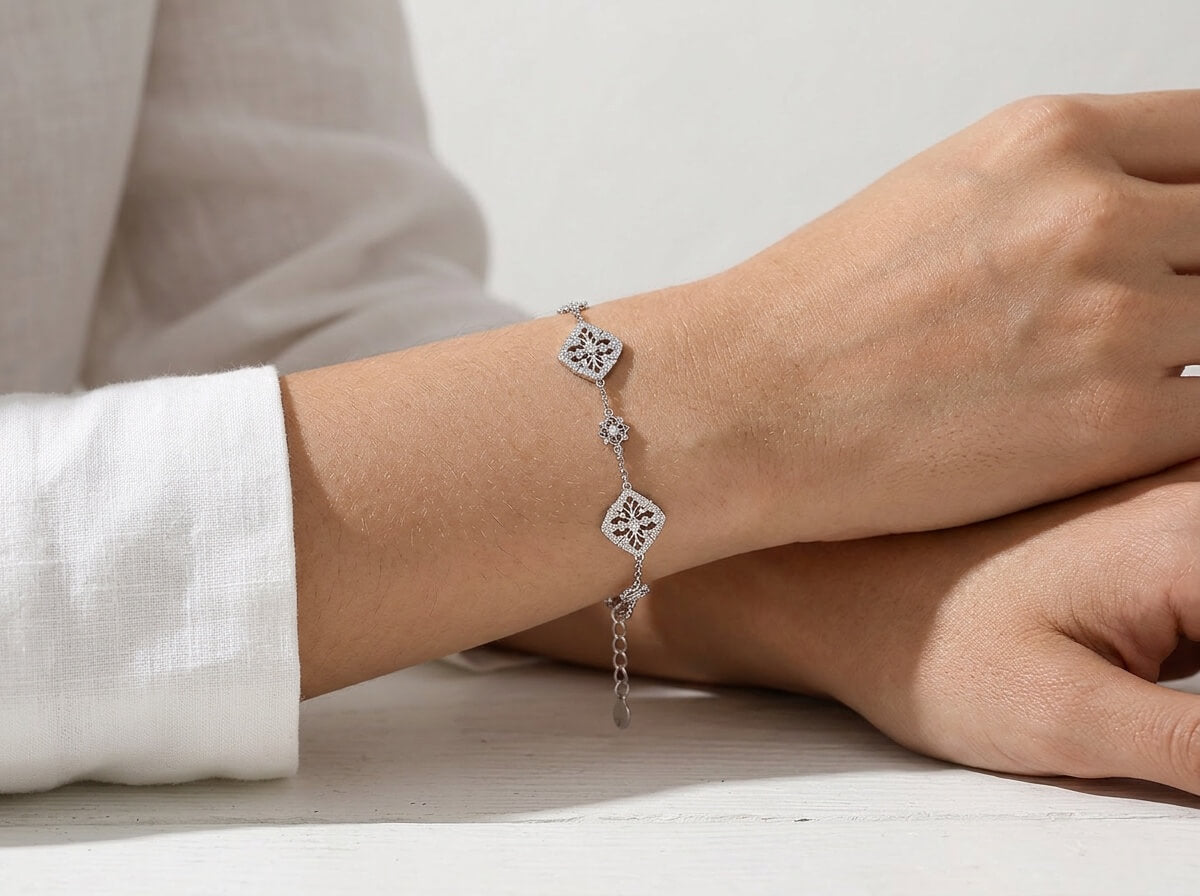 CZ Filigree Arabesque Station Bracelet
