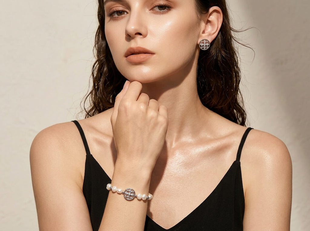 Pearl & CZ Rosace Medallion Jewelry Set